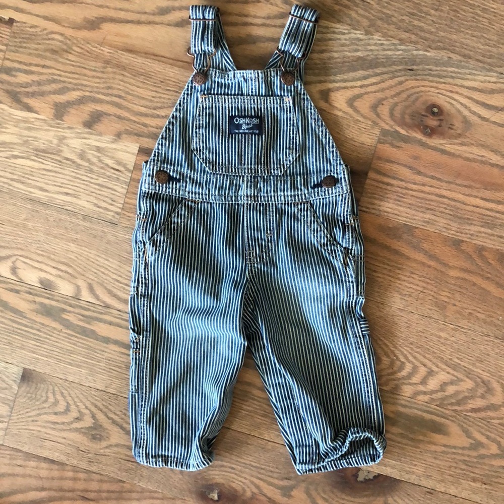 OSHKOSH | Blue and white striped overalls